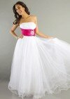 Strapless White Tulle Beading Princess Backless Wholesale Prom Dresses #02016122