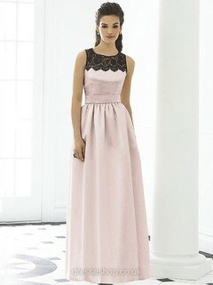 A-line Scoop Neck Satin with Lace Pearl Pink Simple Prom Dresses #02016133