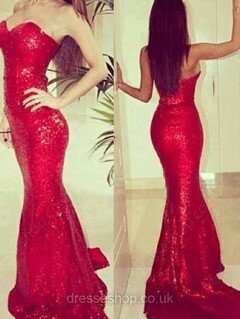 Sweetheart Red Sequined Court Train Trumpet/Mermaid Sexy Prom Dresses #02016144