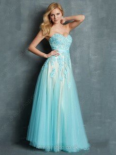 Nice Sweetheart Blue Tulle with Appliques Lace Princess Prom Dress #02016484