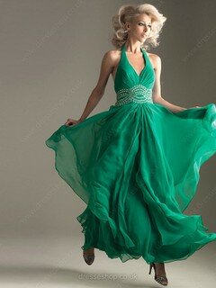 A-line Halter Chiffon Floor-length Sleeveless Beading Evening Dresses #02022515