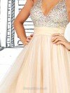 Halter Champagne Satin Tulle Crystal Detailing Open Back Princess Prom Dress #02016487