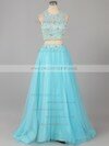 Two Piece Princess Satin Tulle Appliques Lace Scoop Neck Prom Dresses #02016561
