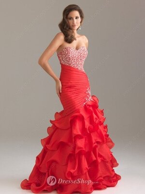 Trumpet/Mermaid Sweetheart Organza Floor-length Sleeveless Beading Evening Dresses#02022524