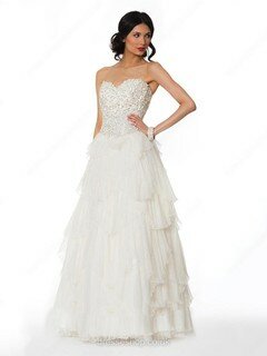 Sweetheart Ivory Satin Tulle with Beading Popular Princess Prom Dress #02016572
