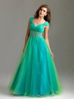 Ball Gown Lace-up Tulle Beading Square Neckline Cap Straps Prom Dress #02022526