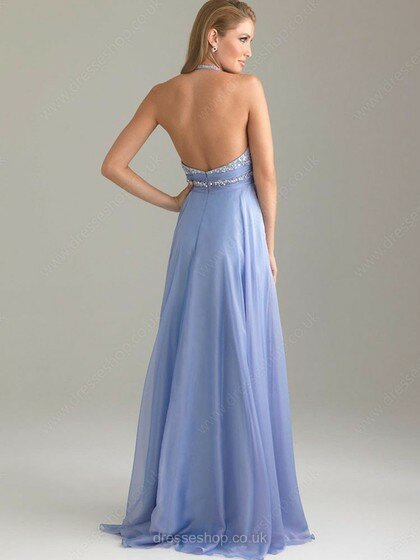 Best Lilac Chiffon with Beading Floor-length Halter Open Back Prom Dresses #02022527
