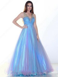 Amazing Princess Multi Colours Tulle with Crystal Detailing V-neck Prom Dress #02016598