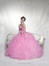 Ball Gown Sweetheart Lace-up Pink Satin Tulle Beading Prom Dress #02016613