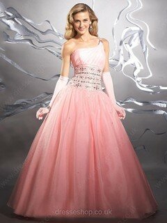 One Shoulder Ball Gown Organza Beading Open Back Prom Dress #02016630