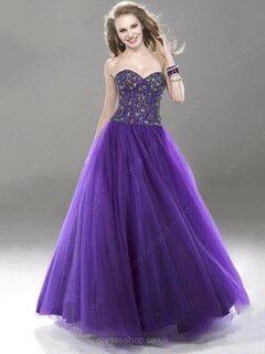 Ball Gown Sweetheart Satin Tulle Floor-length Rhinestone Prom Dresses #02016639
