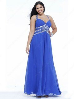V-neck Royal Blue Chiffon Crystal Detailing A-line Hot Prom Dresses #02016650