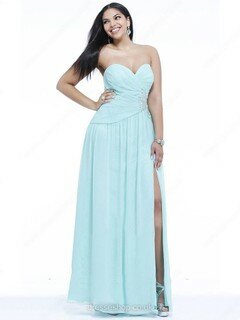 Watteau Train Light Sky Blue Chiffon Appliques Lace Split Front Sweetheart Prom Dresses #02016660