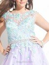 A-line Scoop Neck Lavender Tulle Cap Straps Appliques Lace Prom Dresses #02016667