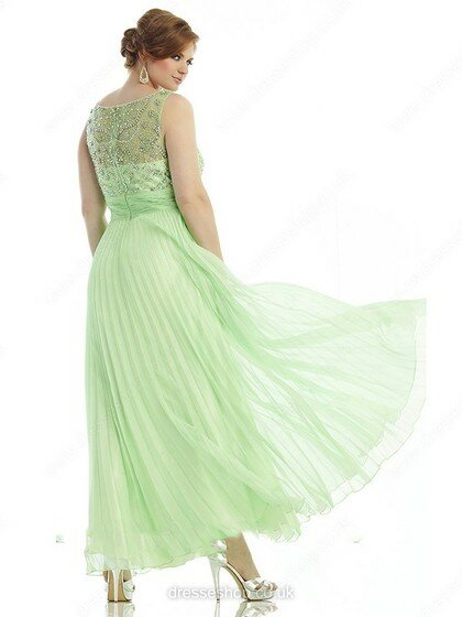 Sage Scoop Neck Chiffon Tulle Beading Great Ankle-length Prom Dresses #02016668