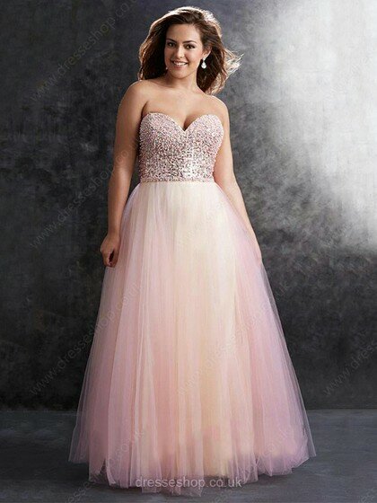 Princess Pink Tulle Beading Sweetheart Latest Prom Dresses #02016681