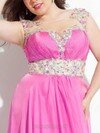 A-line Scoop Neck Cap Straps Beading Fuchsia Chiffon Prom Dresses #02016682