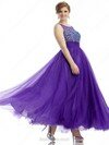 Scoop Neck Tulle Ankle-length Crystal Detailing Unique Prom Dress #02016696