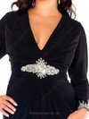 Trumpet/Mermaid Black Silk-like Satin Split Front Long Sleeve Sweep Train Prom Dresses #02016714