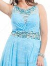 Blue Lace Chiffon Sweep Train Crystal Detailing Scoop Neck Prom Dresses #02016722