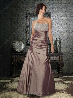 Strapless Brown Taffeta with Crystal Detailing Popular Floor-length Mother of the Bride Dresses #01021501