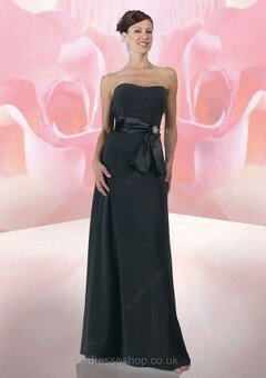 Strapless Black Chiffon with Sashes / Ribbons Floor-length Modest Mother of the Bride Dress #01021513
