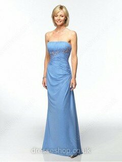 Sheath/Column Blue Chiffon Appliques Lace Affordable Strapless Mother of the Bride Dresses #01021553