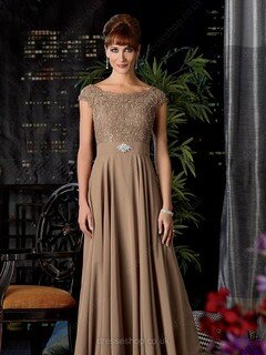 A-line Scoop Neck Cap Straps Chiffon Beading Great Mother of the Bride Dress #01021474