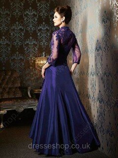 A-line Lilac Tulle Taffeta Appliques Lace 3/4 Sleeve V-neck Mother of the Bride Dress #01021331
