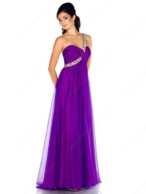 Empire One Shoulder Chiffon Floor-length Rhinestone Prom Dresses #02011746