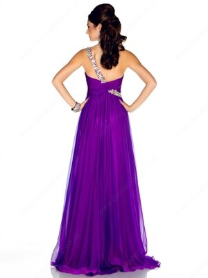 Empire One Shoulder Chiffon Floor-length Rhinestone Prom Dresses #02011746