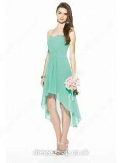 Cheap Halter Green Chiffon Ruffles Asymmetrical Bridesmaid Dresses #01012328