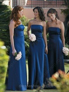 Beautiful Ruffles Satin Floor-length Royal Blue Strapless Bridesmaid Dresses #01012335