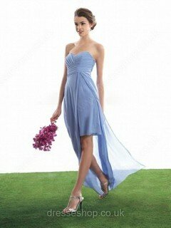 High Low Sweetheart Pleats Chiffon Lavender Asymmetrical Bridesmaid Dress #01012361