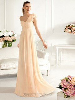 Floor-length Popular One Shoulder Chiffon with Flower(s) Bridesmaid Dresses #01012232