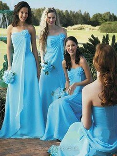 Great Strapless Flower(s) Blue Chiffon Floor-length Bridesmaid Dresses #01012237