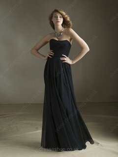 Unique Strapless Black Chiffon Pleats Floor-length Bridesmaid Dress #01012244