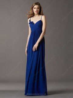 V-neck Royal Blue Chiffon Pleats Empire Spaghetti Straps Bridesmaid Dresses #01012297