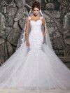 Trumpet/Mermaid Sweetheart Tulle Chapel Train Beading Wedding Dresses #00021002