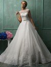 Ball Gown Scoop Neck Satin Organza Court Train Bow Wedding Dresses #00021010