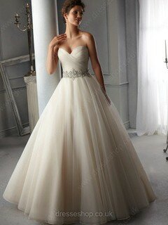 Ball Gown Sweetheart Satin Organza Court Train Beading Wedding Dresses #00021023