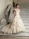 Ball Gown Strapless Satin Organza Court Train Beading Wedding Dresses #00021066