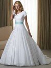 Ball Gown V-neck Satin Organza Court Train Sashes / Ribbons Wedding Dresses #00021106