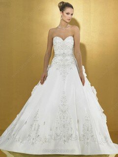 Princess Sweetheart Satin Court Train Beading Wedding Dresses #00021129
