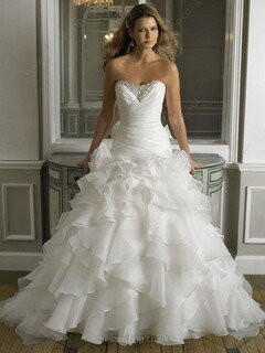 Princess Sweetheart Organza Court Train Beading Wedding Dresses #00021155