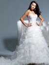 Princess Sweetheart Satin Organza Chapel Train Cascading Ruffles Wedding Dresses #00021170