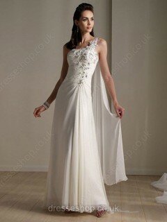 A-line One Shoulder Chiffon Ankle-length Beading Wedding Dresses #00021175