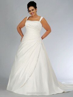 Princess Strapless Satin Court Train Beading Wedding Dresses #00021178