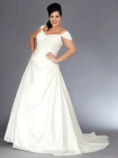 Princess V-neck Taffeta Court Train Beading Wedding Dresses #00021183