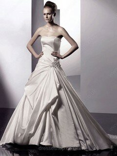 Princess Strapless Satin Court Train Pick-Ups Wedding Dresses #00021086